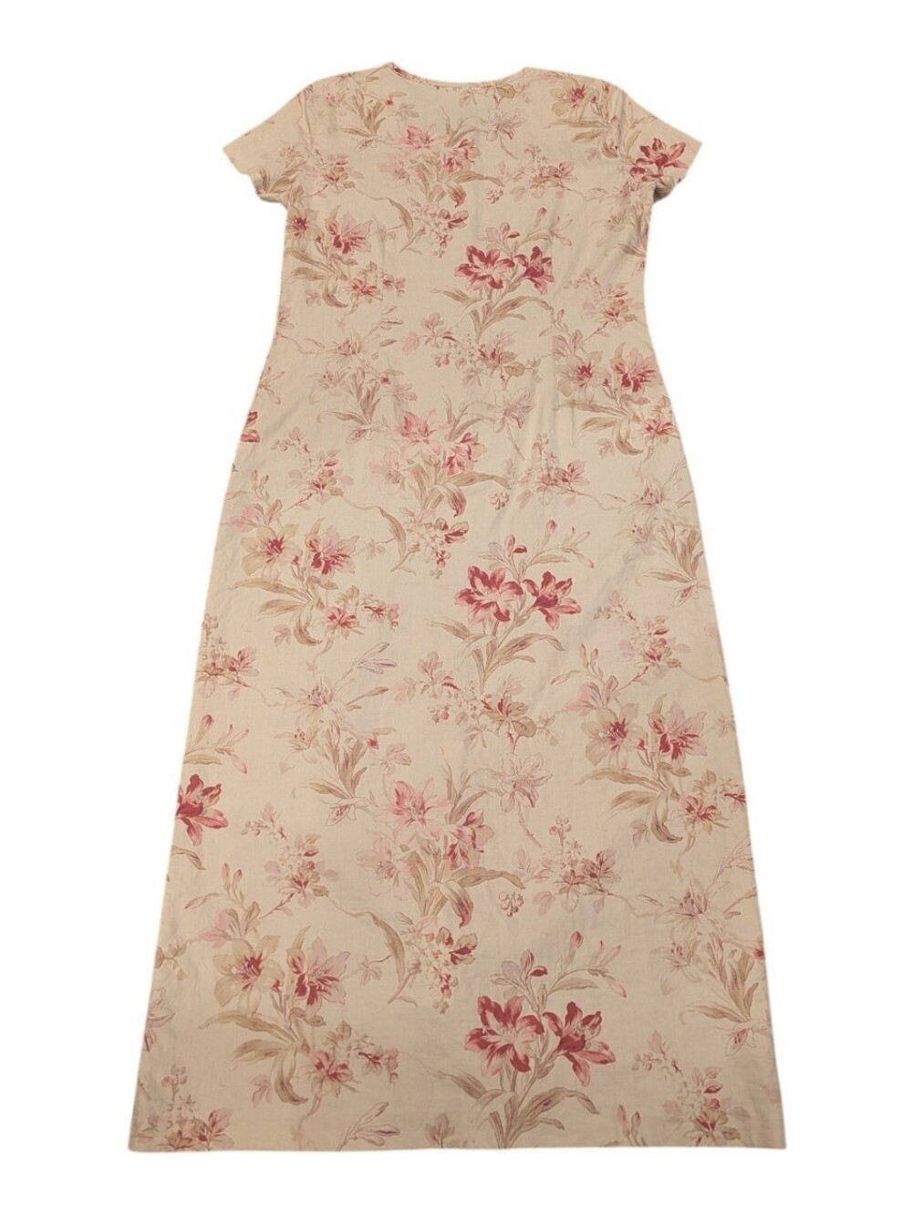 Liz Claiborne Lizsport Vintage Cream Pink Floral Button Up Maxi Dress - Sz 14 - Picture 2 of 4